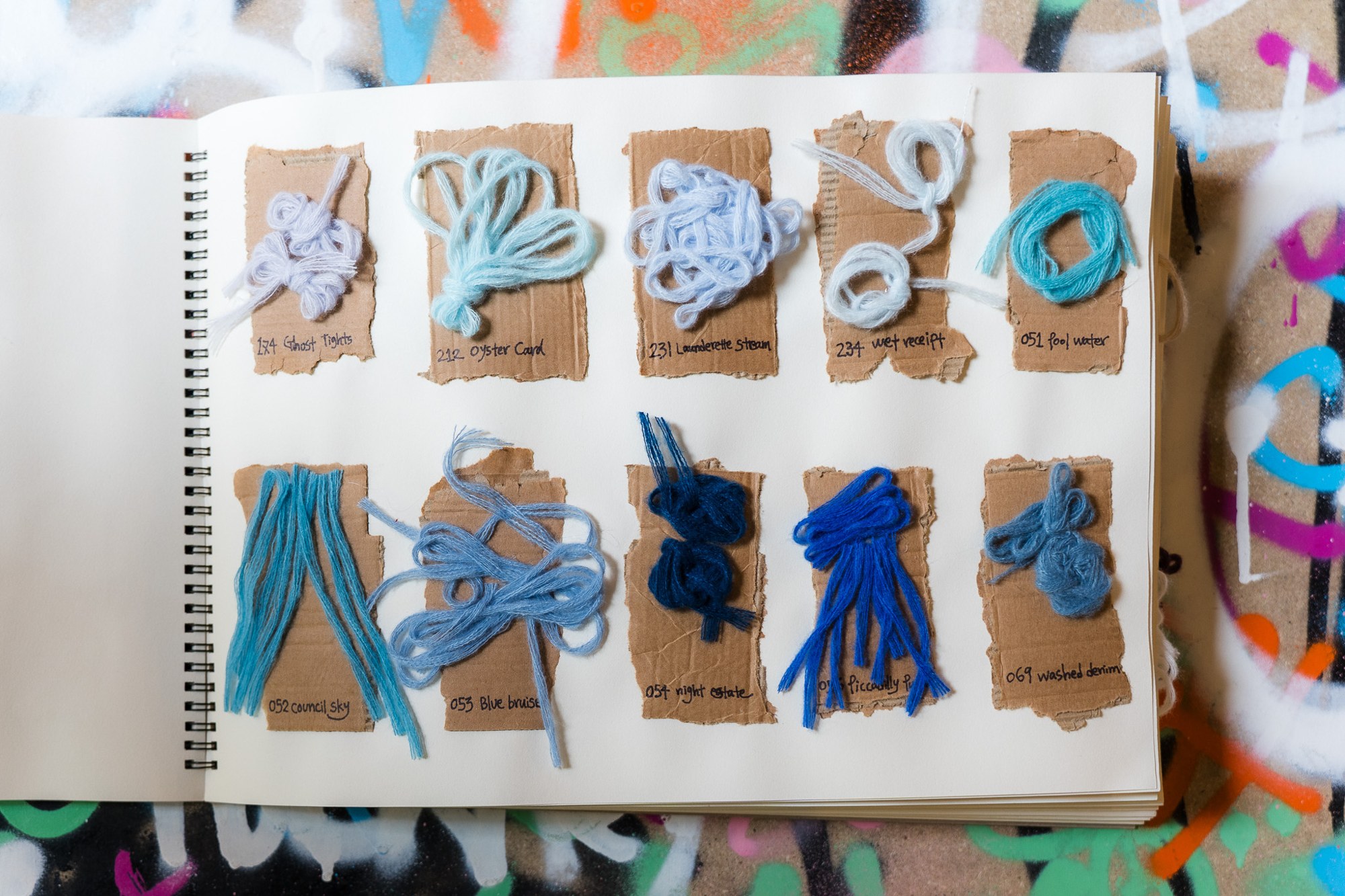 Handmade cheekyarn blue yarn colour sample book